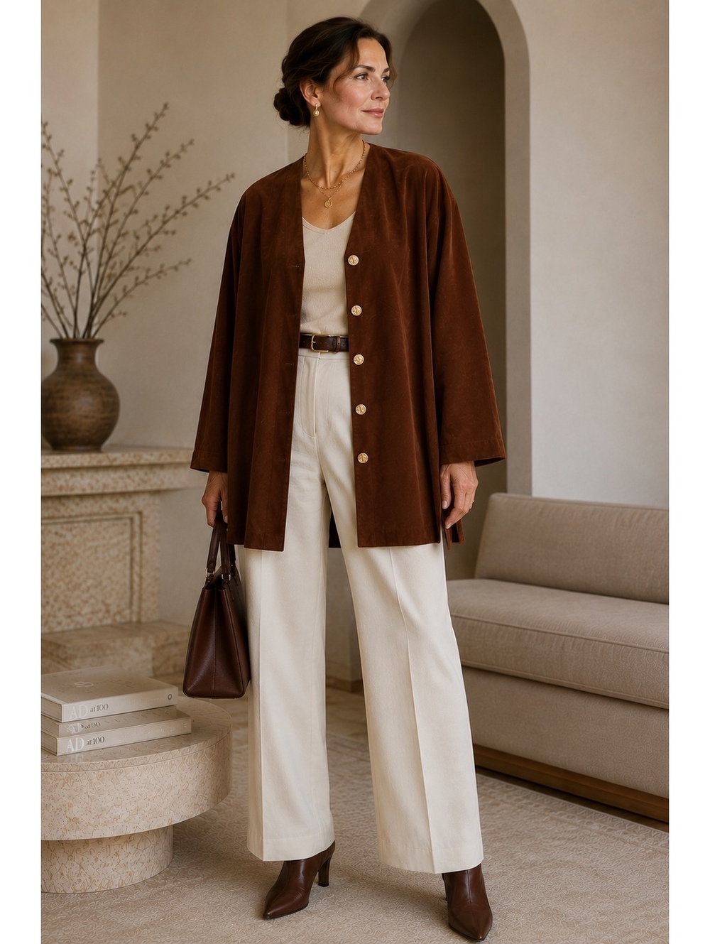 Vintage Danier Brown Suede Oversized Long Jacket Gold Buttons M
